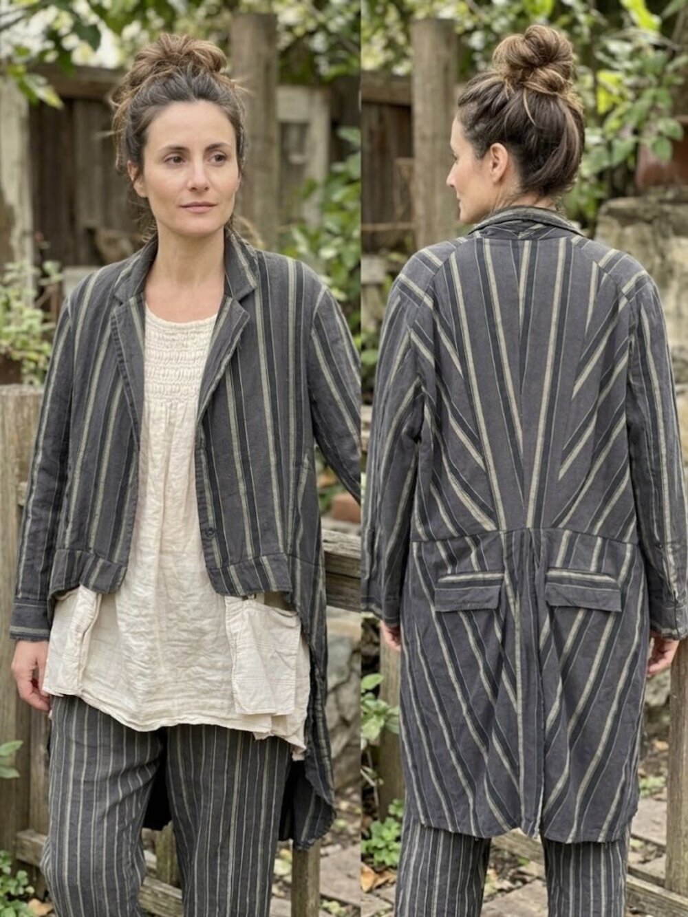 Magnolia Pearl Striped Cutaway Duster Tailcoat Jacket One Size